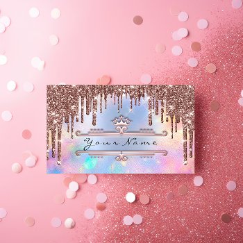 Makeup Event Planner Rose Crown Holograph Blue Business Card by luxury_luxury at Zazzle
