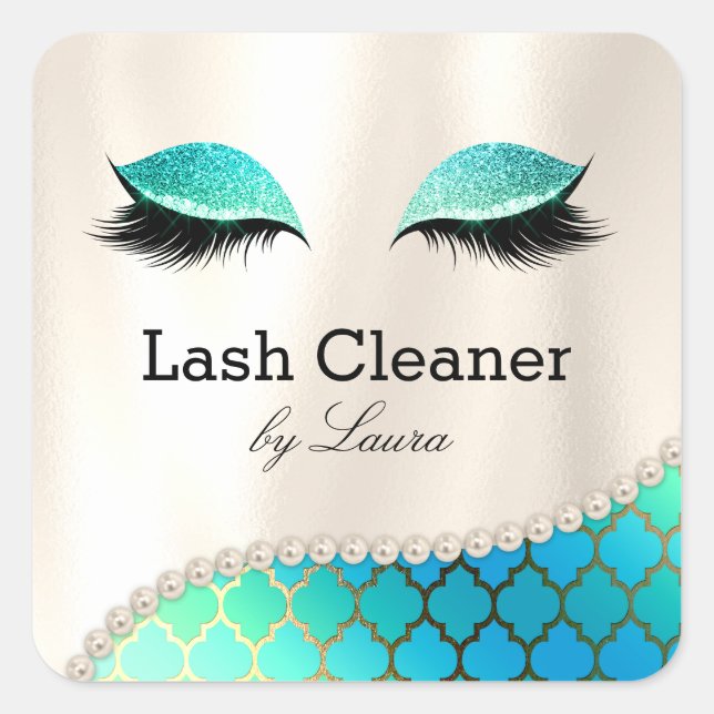 Makeup Eye Lash Lashes Cleaner Mermaid Pearls Square Sticker (Front)