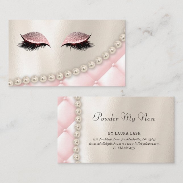 Makeup Eye Lash Lashes Pearls Pink Business Card (Front/Back)