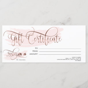 Makeup Eyebrow Eye Lash Rose Gold Gift Certificate Menu
