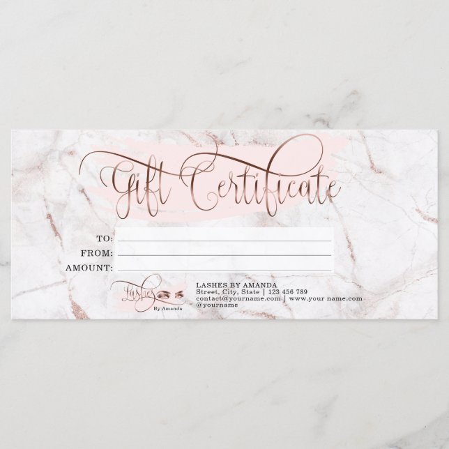 Makeup Eyebrow Eye Lash Rose Gold Marble Menu (Front)