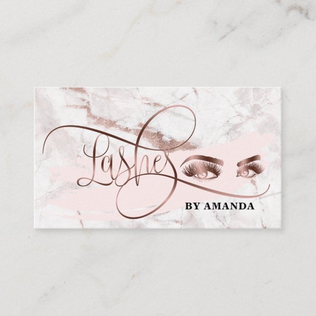 Makeup Eyebrow Eyes Lash Rose Gold Marble QR code Business Card (Front)