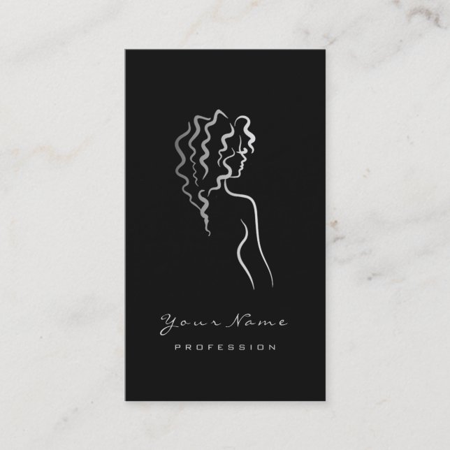 Makeup Eyebrow Eyes Lashes Black Logo Gray Glam Business Card (Front)