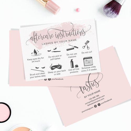 Makeup Eyebrow Eyes Lashes Blush Pink Aftercare Business Card