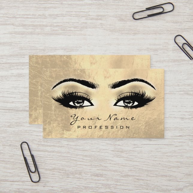Makeup Eyebrow Eyes Lashes Browns Gold Business Card (Front/Back In Situ)