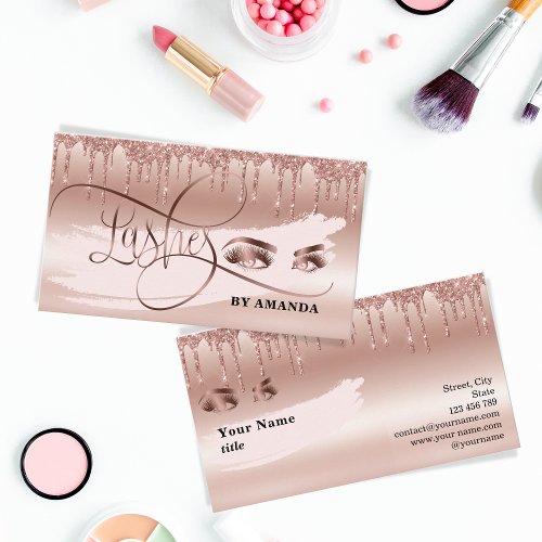 Makeup Eyebrow Eyes Lashes Dripping Rose Gold Business Card