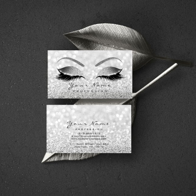 Makeup Eyebrow Eyes Lashes Glitter Gray Silver Business Card (Creator Uploaded)