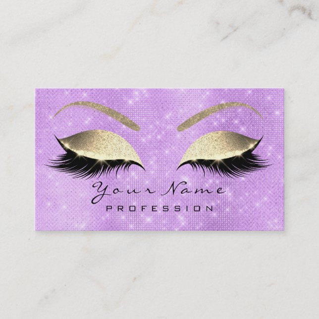 Makeup Eyebrow Eyes Lashes Glitter Lavanda Gold Business Card (Front)