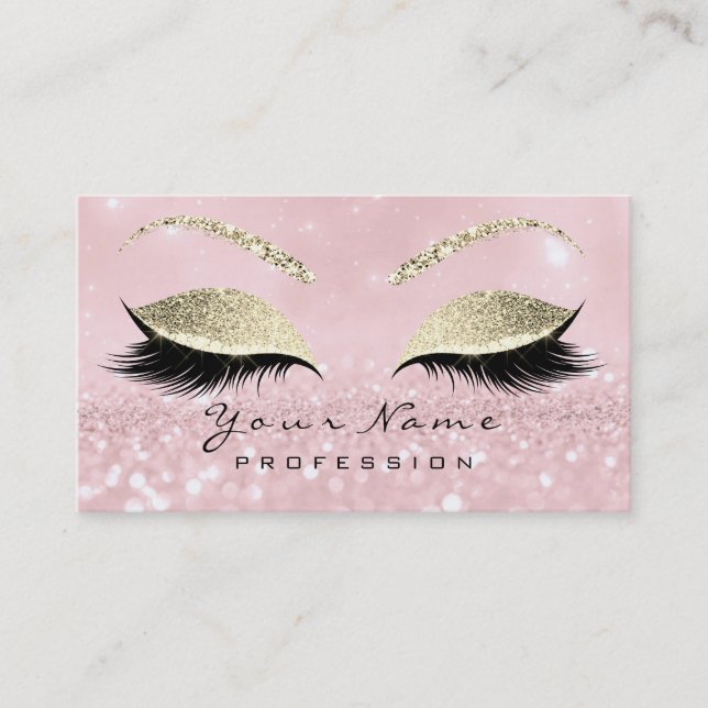 Makeup Eyebrow Eyes Lashes Glitter Pink Gold Business Card (Front)