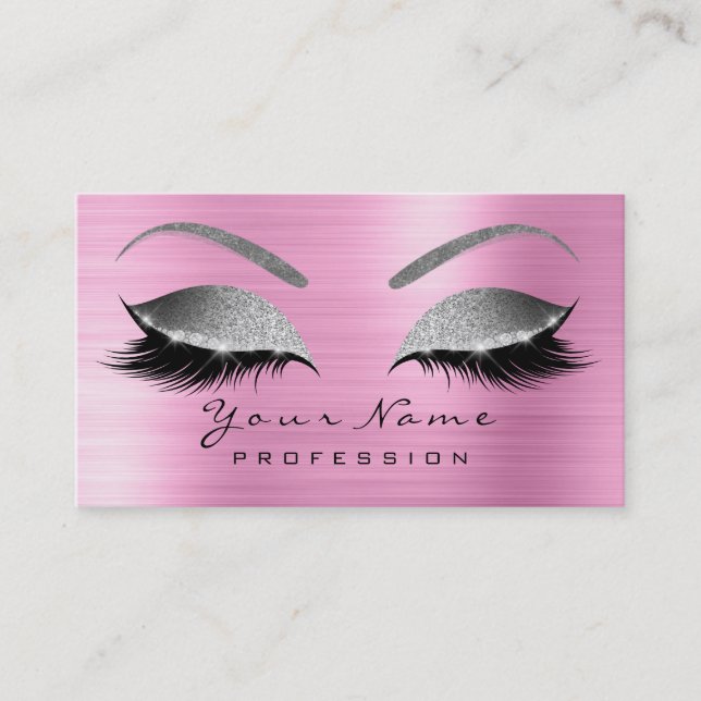 Makeup Eyebrow Eyes Lashes Glitter Pink Silver Gra Business Card (Front)