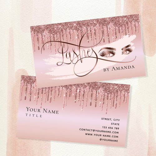 Makeup Eyebrow Eyes Lashes glitter rose gold Business Card