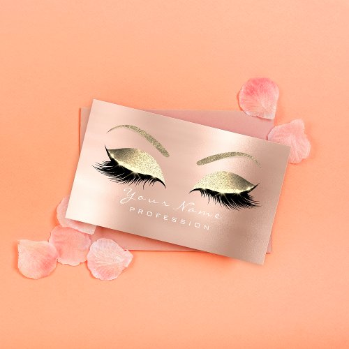 Makeup Eyebrow Eyes Lashes Glitter Rose Gold Business Card