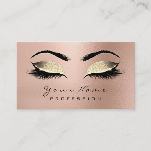 Makeup Eyebrow Eyes Lashes Glitter Rose Gold Lux Business Card (Front)