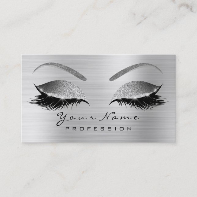 Makeup Eyebrow Eyes Lashes Glitter Silver Gray Business Card (Front)