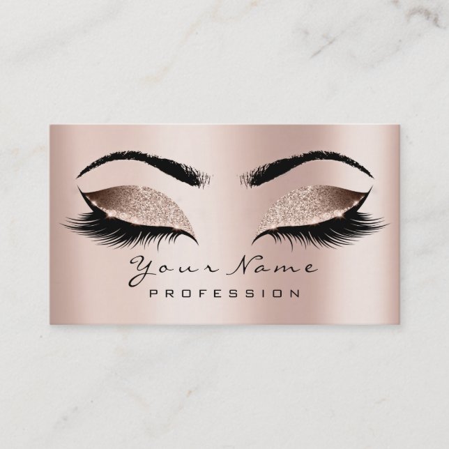 Makeup Eyebrow Eyes Lashes Glitter SPA Gold Pink Business Card (Front)