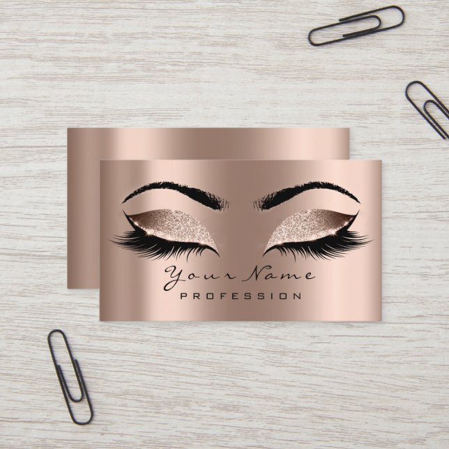 Makeup Eyebrow Eyes Lashes Glitter SPA Gold Rose Business Card (Front/Back In Situ)