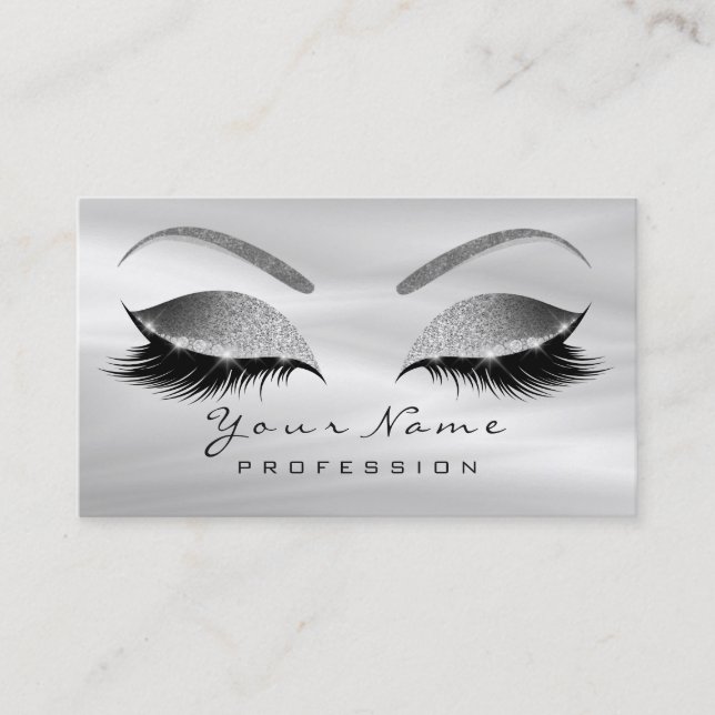 Makeup Eyebrow Eyes Lashes Gray Silk Rose Gold Business Card (Front)