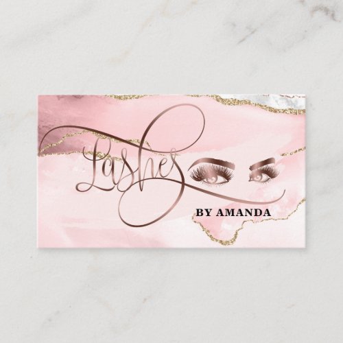 Makeup Eyebrow Eyes Lashes Pink Agate Business Card
