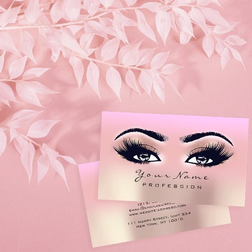 Makeup Eyebrow Eyes Lashes Pink Ombre Rose Business Card