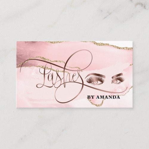 Makeup Eyebrow Eyes Lashes Rose Gold Agate Business Card