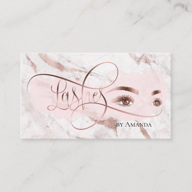 Makeup Eyebrow Eyes Lashes Rose Gold Business Card (Front)
