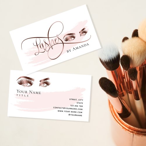 Makeup Eyebrow Eyes Lashes Rose Gold Business Card