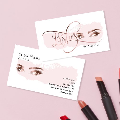 Makeup Eyebrow Eyes Lashes Rose Gold Business Card