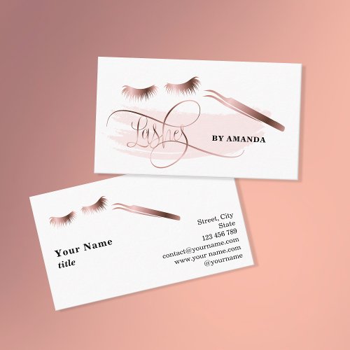 Makeup Eyebrow Eyes Lashes Rose Gold Business Card