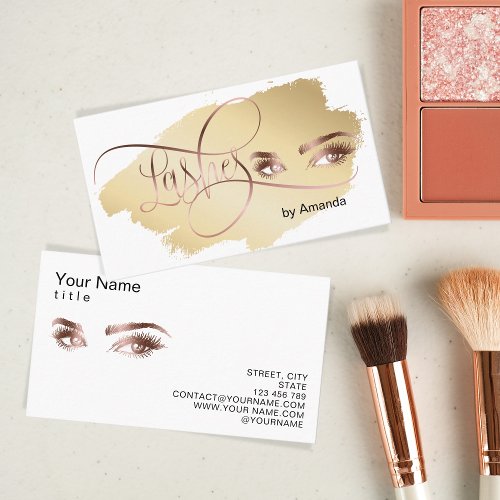 Makeup Eyebrow Eyes Lashes Rose Gold Business Card