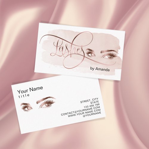 Makeup Eyebrow Eyes Lashes Rose Gold Business Card