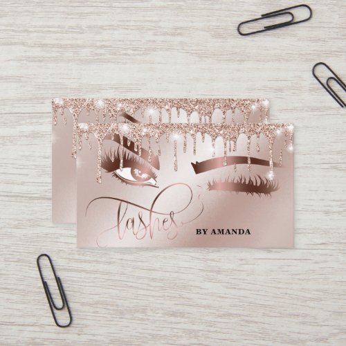 Makeup Eyebrow Eyes Lashes Rose Gold Drips Busines Business Card