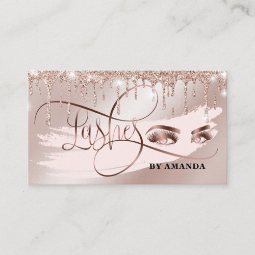 Makeup Eyebrow Eyes Lashes Rose Gold Drips Business Card