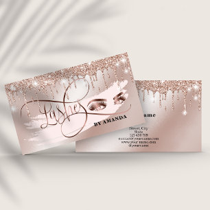 Makeup Eyebrow Eyes Lashes Rose Gold Drips Business Card