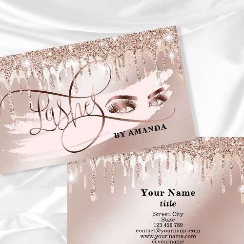 Makeup Eyebrow Eyes Lashes Rose Gold Drips Business Card
