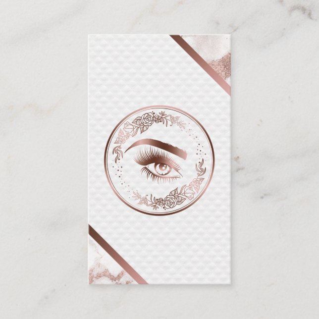 Makeup Eyebrow Eyes Lashes Rose Gold Floral Business Card (Front)