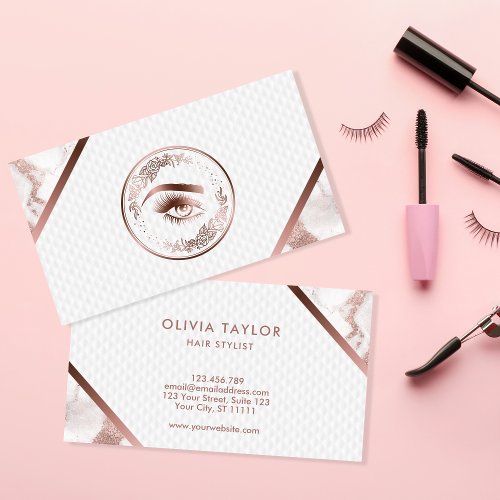 Makeup Eyebrow Eyes Lashes Rose Gold Floral Business Card