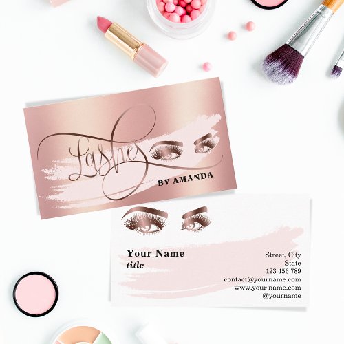 Makeup Eyebrow Eyes Lashes Rose Gold Foil Business Card