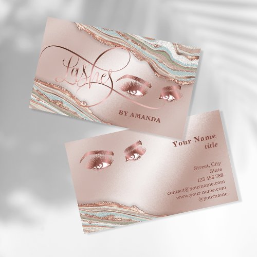 Makeup Eyebrow Eyes Lashes Rose Gold Marble Busine Business Card