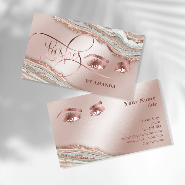 Makeup Eyebrow Eyes Lashes Rose Gold Marble Busine Business Card (Creator Uploaded)