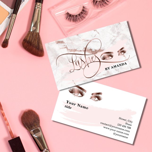 Makeup Eyebrow Eyes Lashes Rose Gold Marble Business Card (Creator Uploaded)