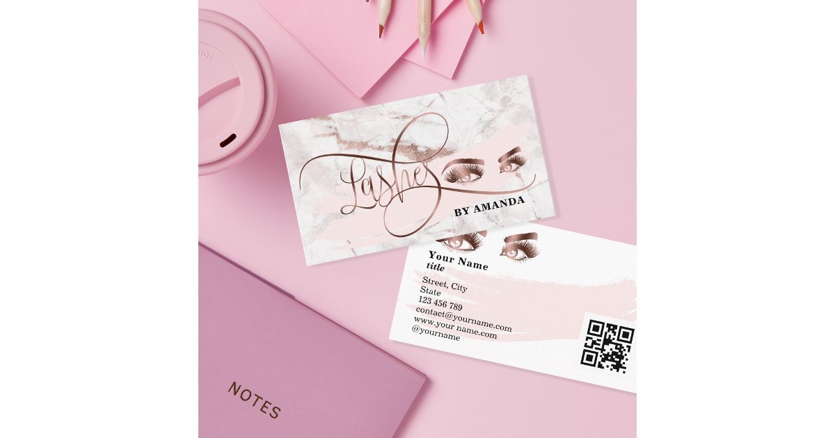 Makeup Eyebrow Eyes Lashes Rose Gold QR code Business Card | Zazzle