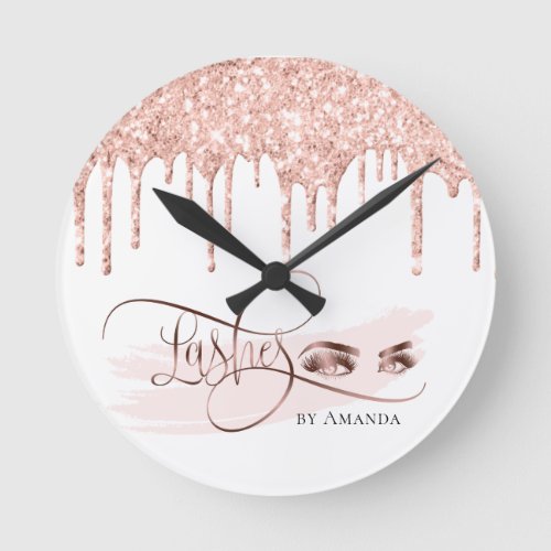 Makeup Eyebrow Eyes Lashes Rose Gold Round Clock