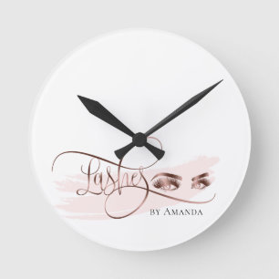 Makeup Eyebrow Eyes Lashes Rose Gold Round Clock