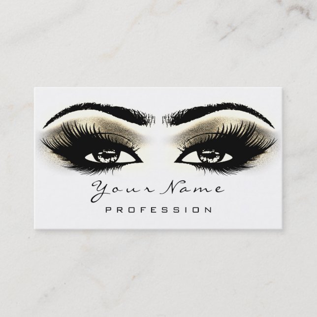Makeup Eyebrow Eyes Lashes White SPA Gold Business Card (Front)