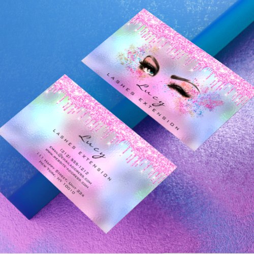 Makeup Eyebrow Hair Eyelashes Glitter Pink Drips Business Card