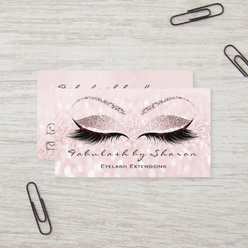 Makeup Eyebrow Lash Extension Glitter Silver Pink Business Card