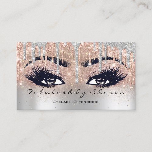 Makeup Eyebrow Lash Glitter Drip Gray Silver Spark Business Card