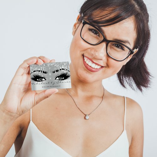 Makeup Eyebrow Lash Glitter Drip Grey Silver Spark Business Card