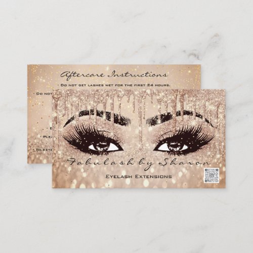 Makeup Eyebrow Lashes Drips Rose QR Code Aftercare Business Card