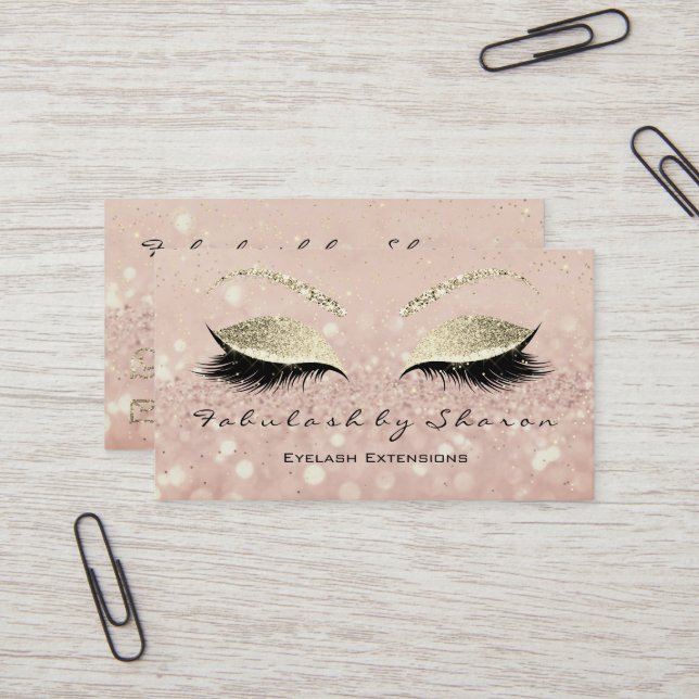 Makeup Eyebrow Lashes Extension Glitter Gold Skinn Business Card (Front/Back In Situ)